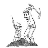 Minatori, prospettori o zappatori di oro con il piccone Estrazione mineraria del figlio e del padre r illustrazione di stock Minatori, prospettori o zappatori di oro con il piccone Estrazione mineraria del figlio e del padre r illustrazione di stock