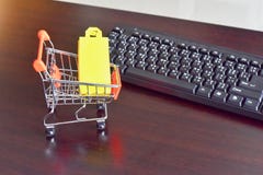 Mini Shopping Cart with Keyboard stock image Mini Shopping Cart with Keyboard stock image