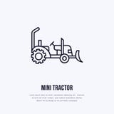 Mini tractor vector flat line icon. Transportation logo. Illustration of agriculture wheel, industrial equipment rent Royalty Free Stock Photos Mini tractor vector flat line icon. Transportation logo. Illustration of agriculture wheel, industrial equipment rent Royalty Free Stock Photos