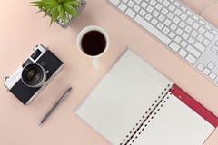 Minimal workspace with technology equipment on pastel pink background royalty free stock photos Minimal workspace with technology equipment on pastel pink background royalty free stock photos