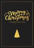 Minimalist Christmas and New year postcard design with gold foil frame and wishes lettering on a black background. Minimalist Christmas and New year postcard vector illustration Minimalist Christmas and New year postcard design with gold foil frame and wishes lettering on a black background. Minimalist Christmas and New year postcard vector illustration