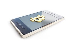 Mining bitcoin on the phone on a white background 3D illustration, 3D rendering Stock Photography Mining bitcoin on the phone on a white background 3D illustration, 3D rendering Stock Photography