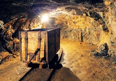 Mining cart in silver, gold, copper mine