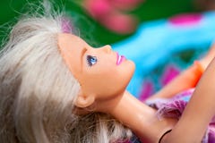 Minsk, Belarus, June 3, 2018: Portrait of a doll Barbie in profile. royalty free stock photography Minsk, Belarus, June 3, 2018: Portrait of a doll Barbie in profile. royalty free stock photography