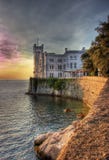 Miramare Castle. Sunset view of Miramare Castle on the Adriatic Sea in Triest, Italy Miramare Castle. Sunset view of Miramare Castle on the Adriatic Sea in Triest, Italy