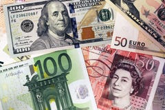 Miscela delle banconote di valute - dollaro, sterlina, euro Soldi fotografia stock Miscela delle banconote di valute - dollaro, sterlina, euro Soldi fotografia stock
