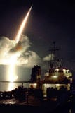 Missile launch at night above the sea royalty free stock photos Missile launch at night above the sea royalty free stock photos