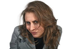 Misstrauensfrau, die Sie betrachtet lizenzfreie stockfotografie Misstrauensfrau, die Sie betrachtet lizenzfreie stockfotografie