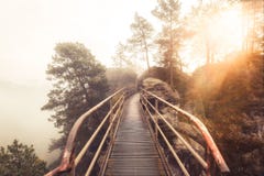 Misty morning in the Elbe Sandstone Mountains royalty free stock photography Misty morning in the Elbe Sandstone Mountains royalty free stock photography