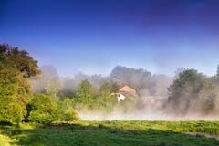 Misty morning on the river. Foggy River landscape Stock Photography Misty morning on the river. Foggy River landscape Stock Photography