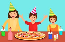 Mitschüler, die Geburtstags-flache Illustration feiern stock abbildung Mitschüler, die Geburtstags-flache Illustration feiern stock abbildung