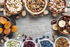 Mix Of Dried Fruits And Nuts On Rustic Wooden Background Royalty Free Stock Image Mix Of Dried Fruits And Nuts On Rustic Wooden Background Royalty Free Stock Image