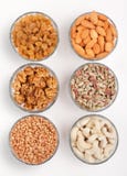 Mixed Dry Fruits In Glas Bowl Stock Photo