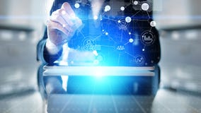 Mixed media. Business Organisational structure on virtual screen with process icons. royalty free stock photos Mixed media. Business Organisational structure on virtual screen with process icons. royalty free stock photos
