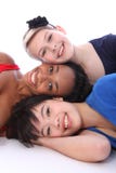 Mixed Race Happy Girls Tower Of Smiling Faces Stock Photography Mixed Race Happy Girls Tower Of Smiling Faces Stock Photography