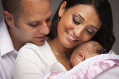 Mixed Race Young Family with Newborn Baby