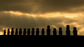 Moai of Easter Island in eastern Polynesia, Sunset