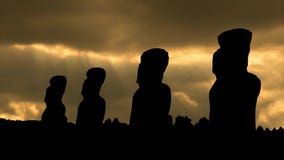 Moai of Easter Island in eastern Polynesia, Sunset