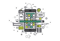 Mobile apps develop line style illustration vector illustration Mobile apps develop line style illustration vector illustration
