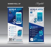 MOBILE APPS Roll up banner template, stand layout, blue banner vector illustration MOBILE APPS Roll up banner template, stand layout, blue banner vector illustration