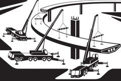 Mobile Cranes Installing Part Of A Bridge Stock Photography Mobile Cranes Installing Part Of A Bridge Stock Photography