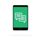 Mobile phone chat message notifications vector illustration isolated on color background, and chatting bubble speeches, royalty free illustration Mobile phone chat message notifications vector illustration isolated on color background, and chatting bubble speeches, royalty free illustration