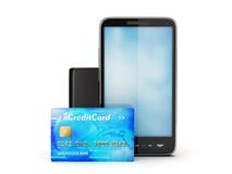 Mobile phone, credit card and leather wallet Stock Photo Mobile phone, credit card and leather wallet Stock Photo