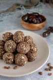 Mocha Energy Balls With Ground Almonds, Oats And Dates Stock Photos