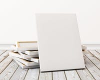 Mock up blank canvas or poster with pile of canvas on floor and wall, background royalty free illustration Mock up blank canvas or poster with pile of canvas on floor and wall, background royalty free illustration