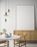 Mock up poster frame in hipster interior background, scandinavian style, 3D render, vector illustration Mock up poster frame in hipster interior background, scandinavian style, 3D render, vector illustration