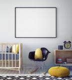 Mock up poster frame in hipster room, scandinavian style interior background, stock illustration Mock up poster frame in hipster room, scandinavian style interior background, stock illustration