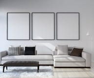 Mock up poster frame in home interior background, Modern style living room royalty free stock image Mock up poster frame in home interior background, Modern style living room royalty free stock image