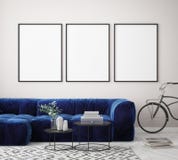 Mock Up Poster Frame In Hipster Interior Background, Scandinavian Style, 3D Render Royalty Free Stock Images Mock Up Poster Frame In Hipster Interior Background, Scandinavian Style, 3D Render Royalty Free Stock Images