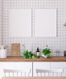 Mock up poster frame in kitchen interior, Scandinavian style