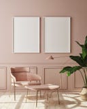 Mock up poster frame in modern monochrome interior background, living room, Scandinavian style, 3D render, 3D illustration