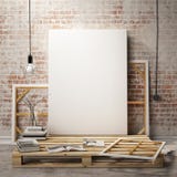 Mock up posters frames and canvas in loft interior background