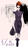 Moda bonita joven cerca de Arc de Triomphe libre illustration Moda bonita joven cerca de Arc de Triomphe libre illustration