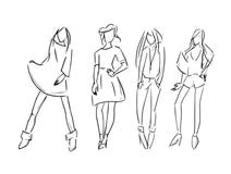 Modeflickaupps?ttningen skissar den isolerade illustrationen vektor illustrationer Modeflickaupps?ttningen skissar den isolerade illustrationen vektor illustrationer