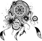 Modeillustration med den dröm- stopparen och blommor Hand dragen design stock illustrationer Modeillustration med den dröm- stopparen och blommor Hand dragen design stock illustrationer