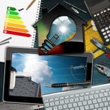Energy Efficiency Rating - House with Light Bulb royalty free stock photo Energy Efficiency Rating - House with Light Bulb royalty free stock photo
