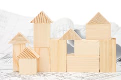 Model Of The Wooden House On The Project Stock Photo