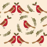 Modele com pisco de peito vermelho o pássaro folhas, bagas do azevinho ilustração stock Modele com pisco de peito vermelho o pássaro folhas, bagas do azevinho ilustração stock