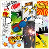 Modell av en typisk humorboksida Mallen för orienteringen för mellanrumet för begreppet för superheroen för konst för vektorkomik stock illustrationer Modell av en typisk humorboksida Mallen för orienteringen för mellanrumet för begreppet för superheroen för konst för vektorkomik stock illustrationer