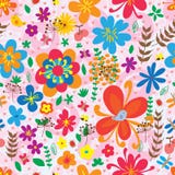 Modell för blomma för nyckelpiga för fågelsländafjäril sömlös stock illustrationer Modell för blomma för nyckelpiga för fågelsländafjäril sömlös stock illustrationer