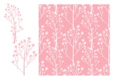 Modell för gulligt bröllop för vektor sömlös Tenderar den vita handen drog blommakvistar som isoleras på en rosa färg, bakgrund stock illustrationer Modell för gulligt bröllop för vektor sömlös Tenderar den vita handen drog blommakvistar som isoleras på en rosa färg, bakgrund stock illustrationer