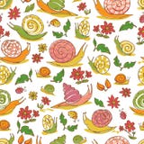 Modell för repetition för sniglar och för blommor för vit hand för vektor utdragen Passande för gåvasjal, textil och tapet royaltyfri illustrationer Modell för repetition för sniglar och för blommor för vit hand för vektor utdragen Passande för gåvasjal, textil och tapet royaltyfri illustrationer
