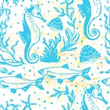 Modell för sealife för färgpulver hand dragen sömlös Fotografering för Bildbyråer Modell för sealife för färgpulver hand dragen sömlös Fotografering för Bildbyråer