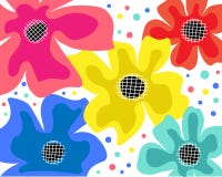 Modell med blommor och sidor i svart, gult, rosa, blått och rött på vit bakgrund royaltyfri illustrationer Modell med blommor och sidor i svart, gult, rosa, blått och rött på vit bakgrund royaltyfri illustrationer