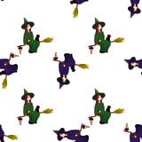 Modell på ett tema av en halloween med älskvärda häxor, trollkarlar vektor illustrationer Modell på ett tema av en halloween med älskvärda häxor, trollkarlar vektor illustrationer