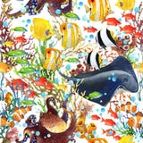 Modello senza cuciture della barriera corallina Priorità bassa subacquea del mondo illustrazione vettoriale Modello senza cuciture della barriera corallina Priorità bassa subacquea del mondo illustrazione vettoriale